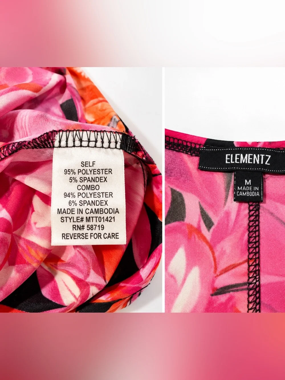 Elementz Floral Wrap Dress Size M Pink Black